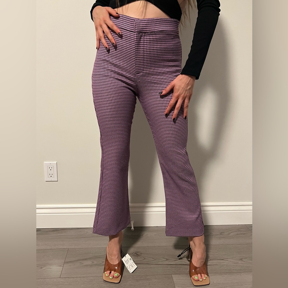 Zara Brand New Stylish Purple Houndstooth Women's Pants Size L